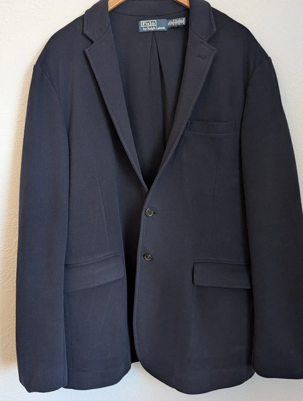 POLO Ralph Lauren Jersey Blazer Vintage Double Knit Aviator Navy Blue XL Rare